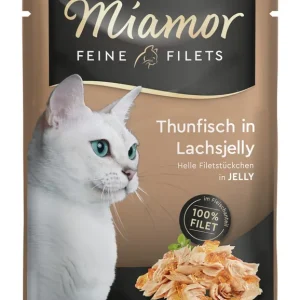 Schnäppchen Sparpaket 24 x 100 g Miamor Feine Filets Thunfisch in Lachsjelly Katzen Nassfutter